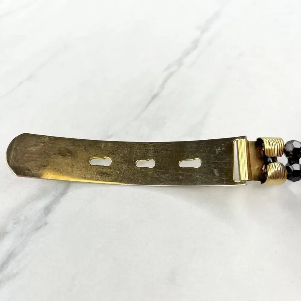 Black Beaded Belt Gold Tone Buckle Statement Small (S) ✨